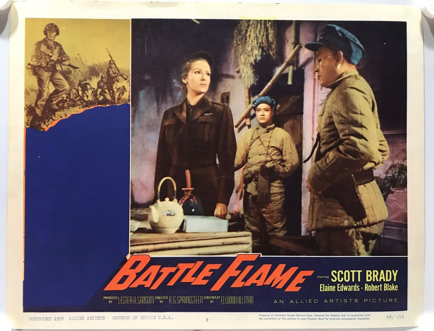 ORIGINAL LOBBY CARDS - BATTLE FLAME - 1959 - set of 8