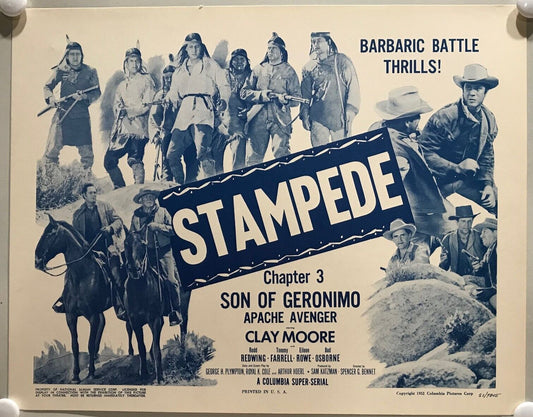 ORIGINAL SERIAL LOBBY CARD - SON OF GERONIMO (a) - 1952 - Ch 3 "Stampede" Tit...