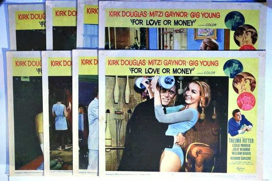ORIGINAL LOBBY CARDS - FOR LOVE OR MONEY - 1963 - set of 8