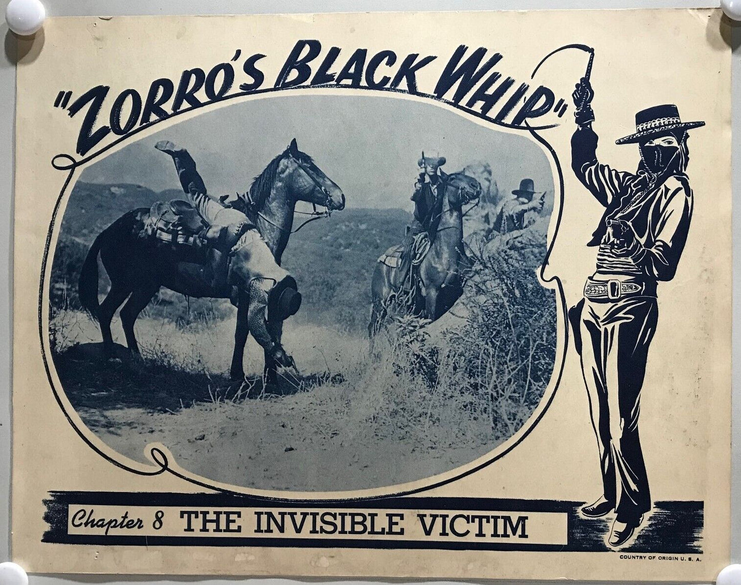 ORIGINAL SERIAL LOBBY CARD - ZORRO'S BLACK WHIP - 1944 - Ch 8