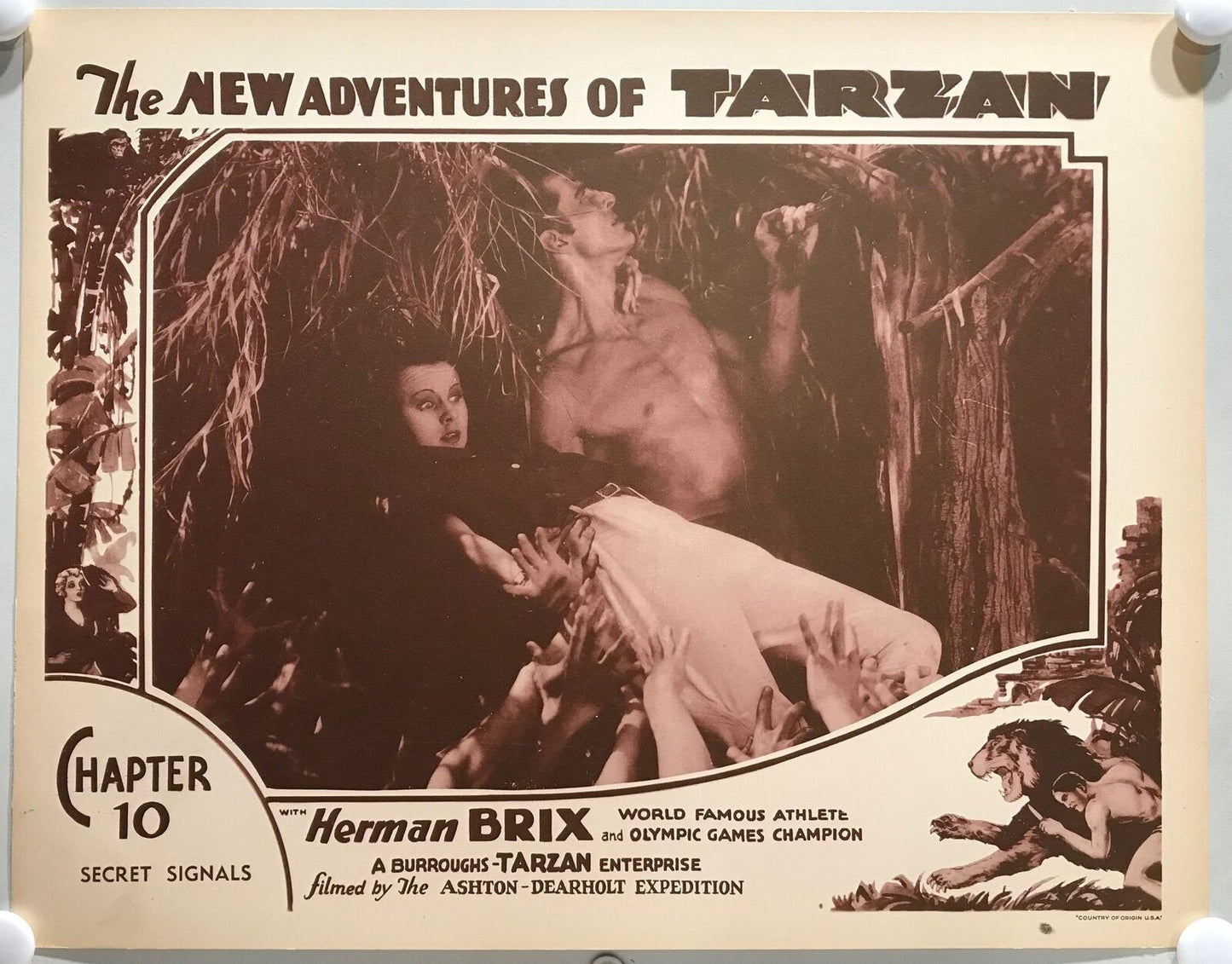 ORIGINAL SERIAL LOBBY CARD - THE NEW ADVENTURES OF TARZAN (d) - 1935 - Ch 10 ...