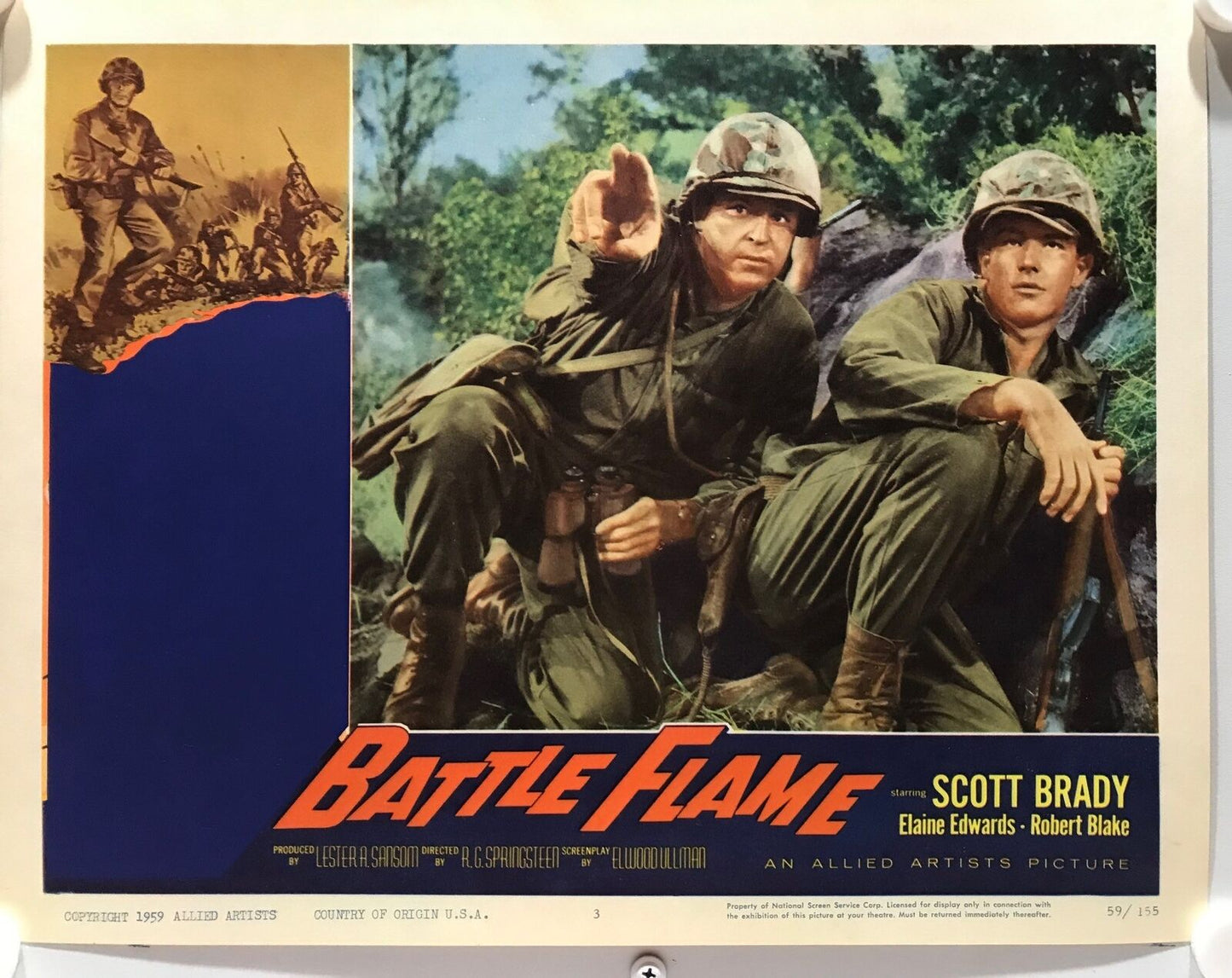 ORIGINAL LOBBY CARDS - BATTLE FLAME - 1959 - set of 8