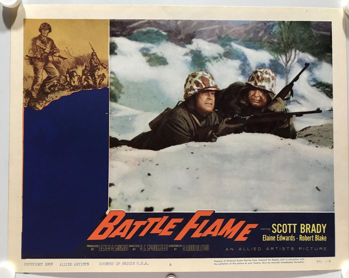 ORIGINAL LOBBY CARDS - BATTLE FLAME - 1959 - set of 8