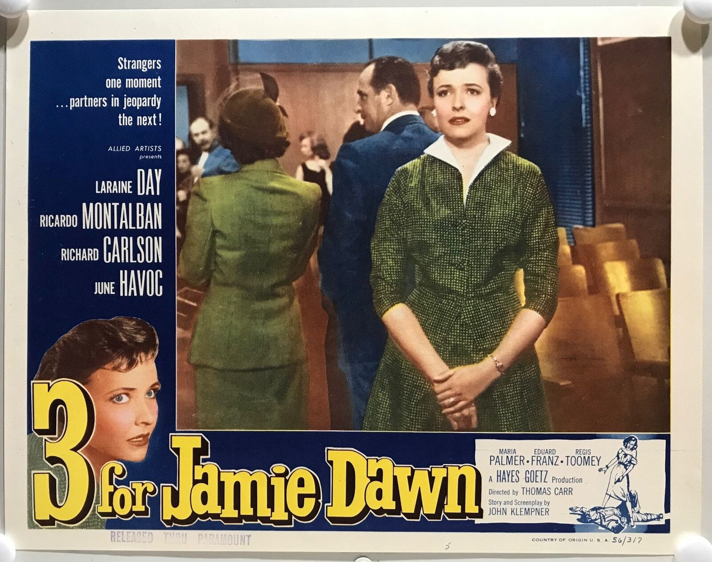 ORIGINAL LOBBY CARDS - 3 FOR JAMIE DAWN - 1956 - set of 8