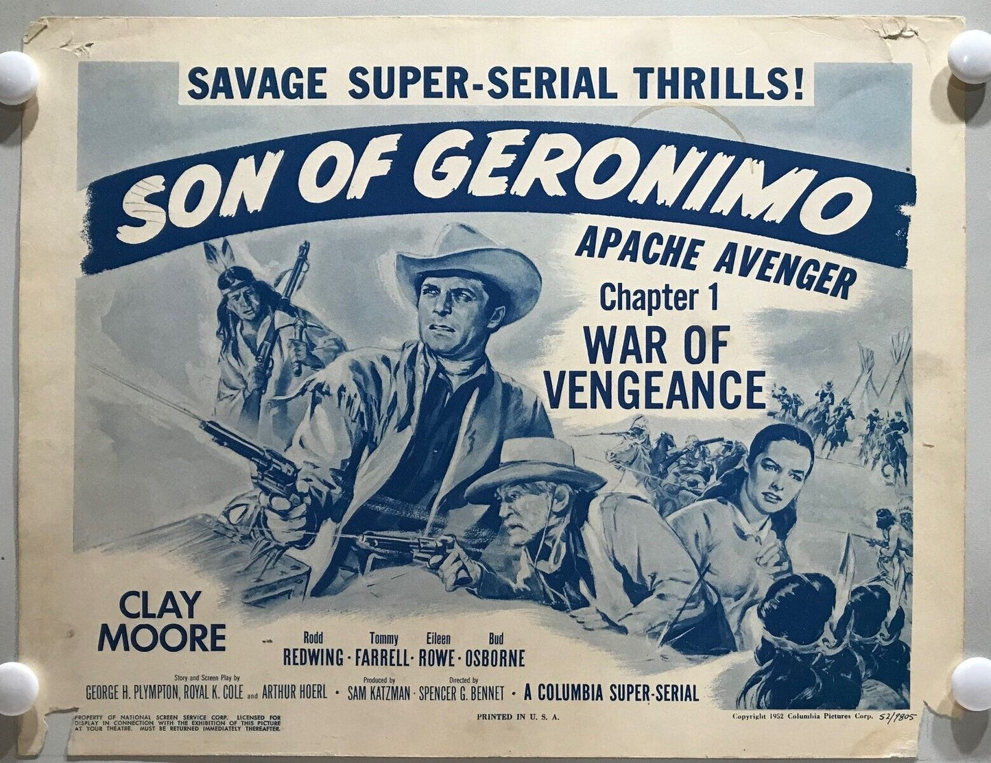 ORIGINAL SERIAL LOBBY CARD - SON OF GERONIMO (a) - 1952 - Ch 1 "War of Vengea...