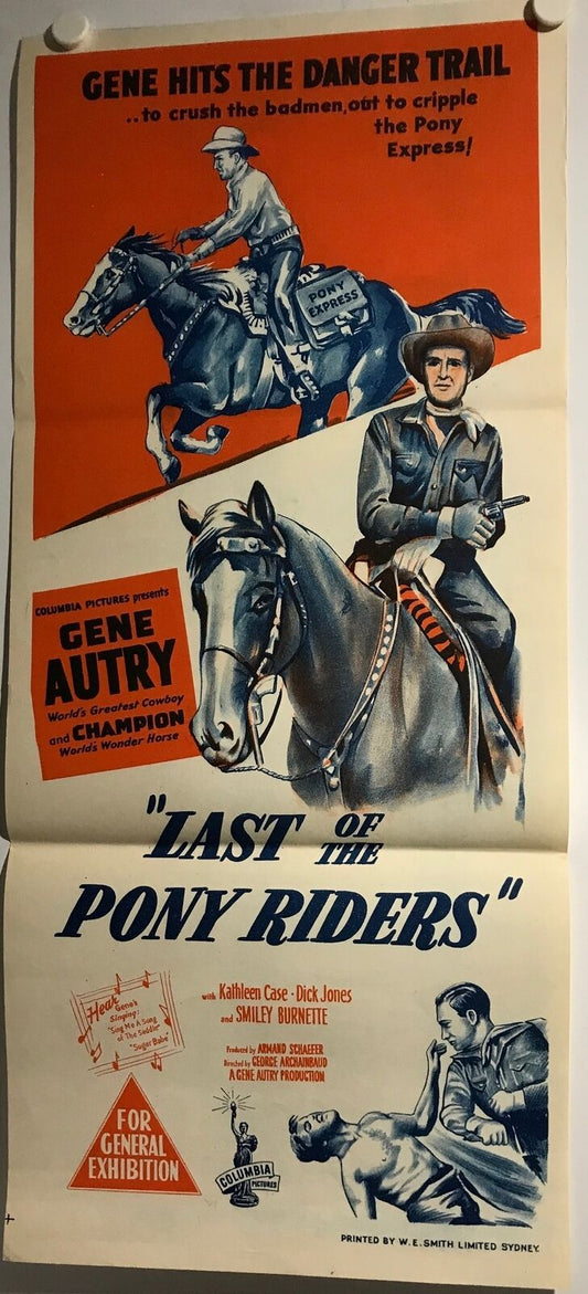 ORIGINAL DAYBILL MOVIE POSTER - LAST OF THE PONY RIDERS (a) - 1953