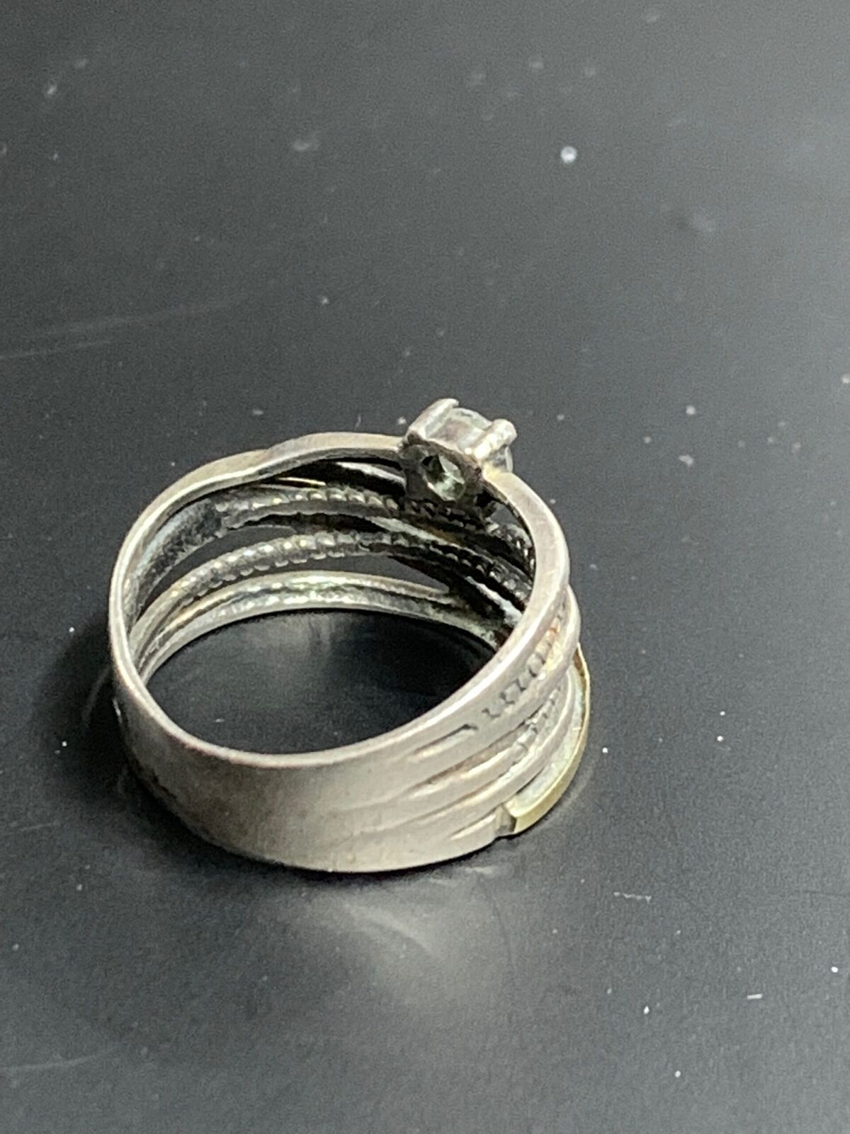 UNISEX STERLING SILVER AND GOLD RING - GOLD AND SILVER RING WITH UNIDENTIFIED...