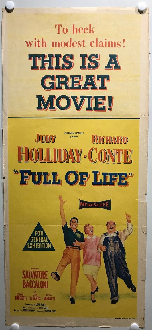 ORIGINAL DAYBILL MOVIE POSTER - FULL OF LIFE - 1956