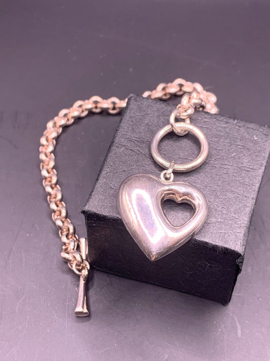 SILVER HEART BRACELET - SILVER CHAIN WITH HEART BRACELET