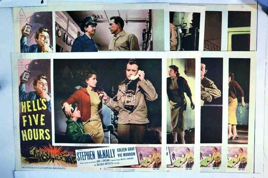 ORIGINAL LOBBY CARDS - HELL'S FIVE HOURS - 1958 - set of 8