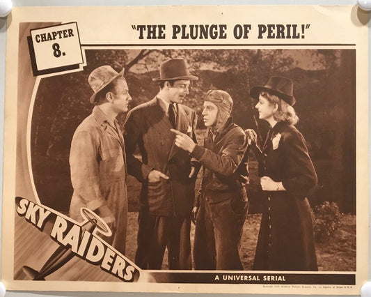 ORIGINAL SERIAL LOBBY CARD - SKY RAIDERS (b) - 1941 - Ch 8 "The Plunge of Per...