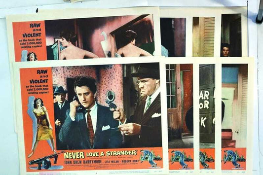 ORIGINAL LOBBY CARDS - NEVER LOVE A STRANGER - 1958 - set of 8