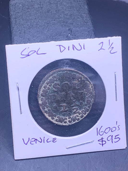 1600s VENICE ITALY COPPER COIN | SOL DINI 2 1/2 10 TORNESI LION OF ST. MARK