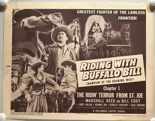 ORIGINAL SERIAL LOBBY CARD - RIDING WITH BUFFALO BILL (a) - 1954 - Ch 1 "The ...