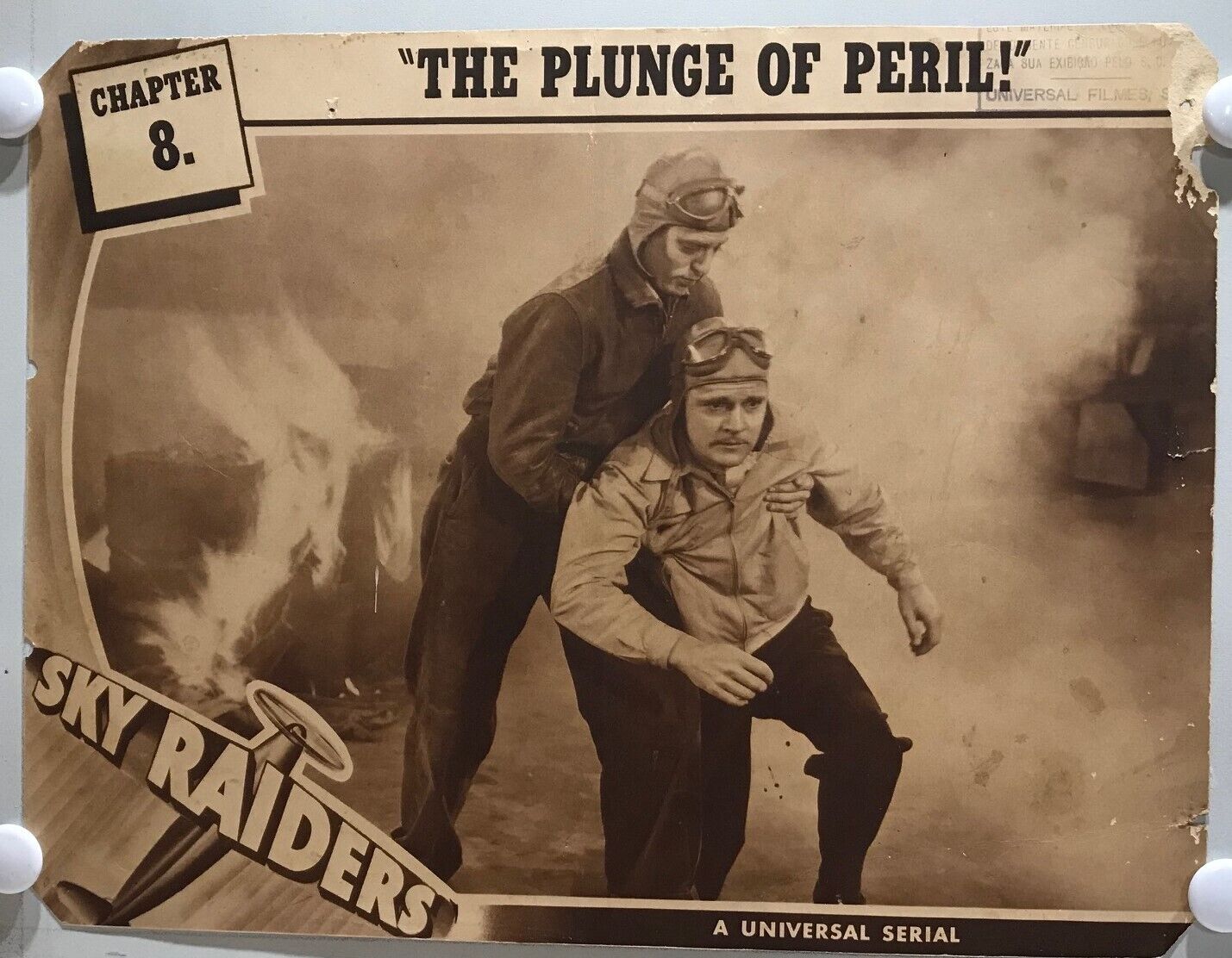 ORIGINAL SERIAL LOBBY CARD - SKY RAIDERS (a) - 1941 - Ch 8 "The Plunge of Per...