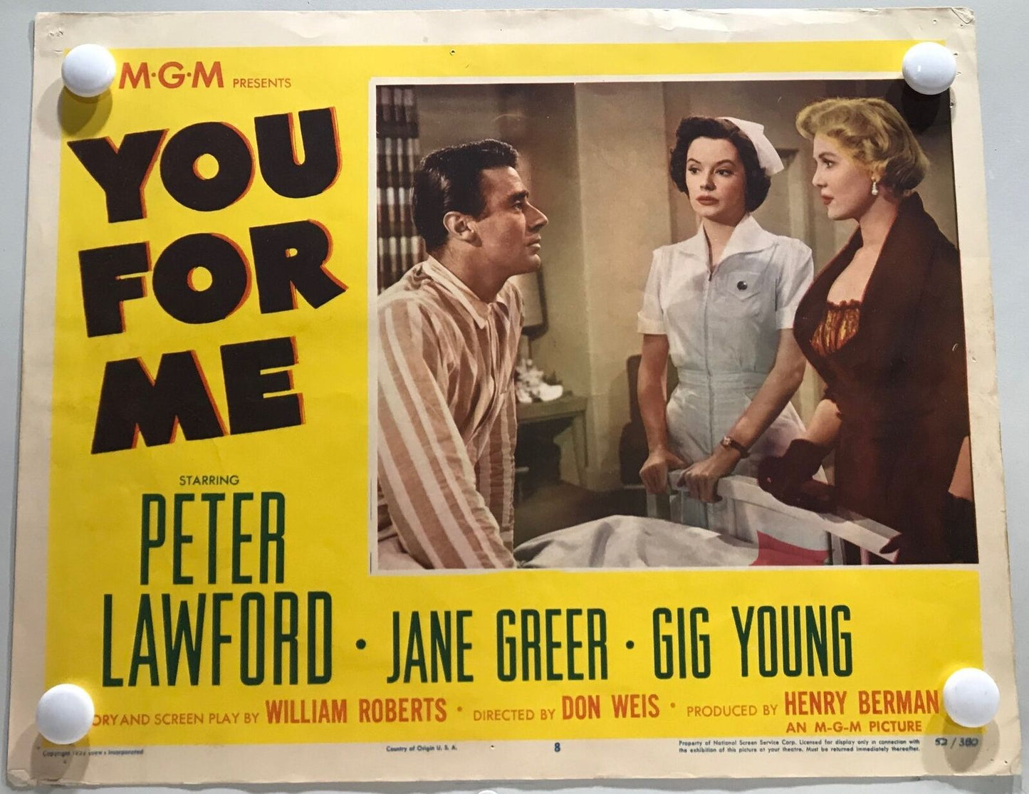 ORIGINAL LOBBY CARDS - YOU FOR ME - 1952 - set of 8