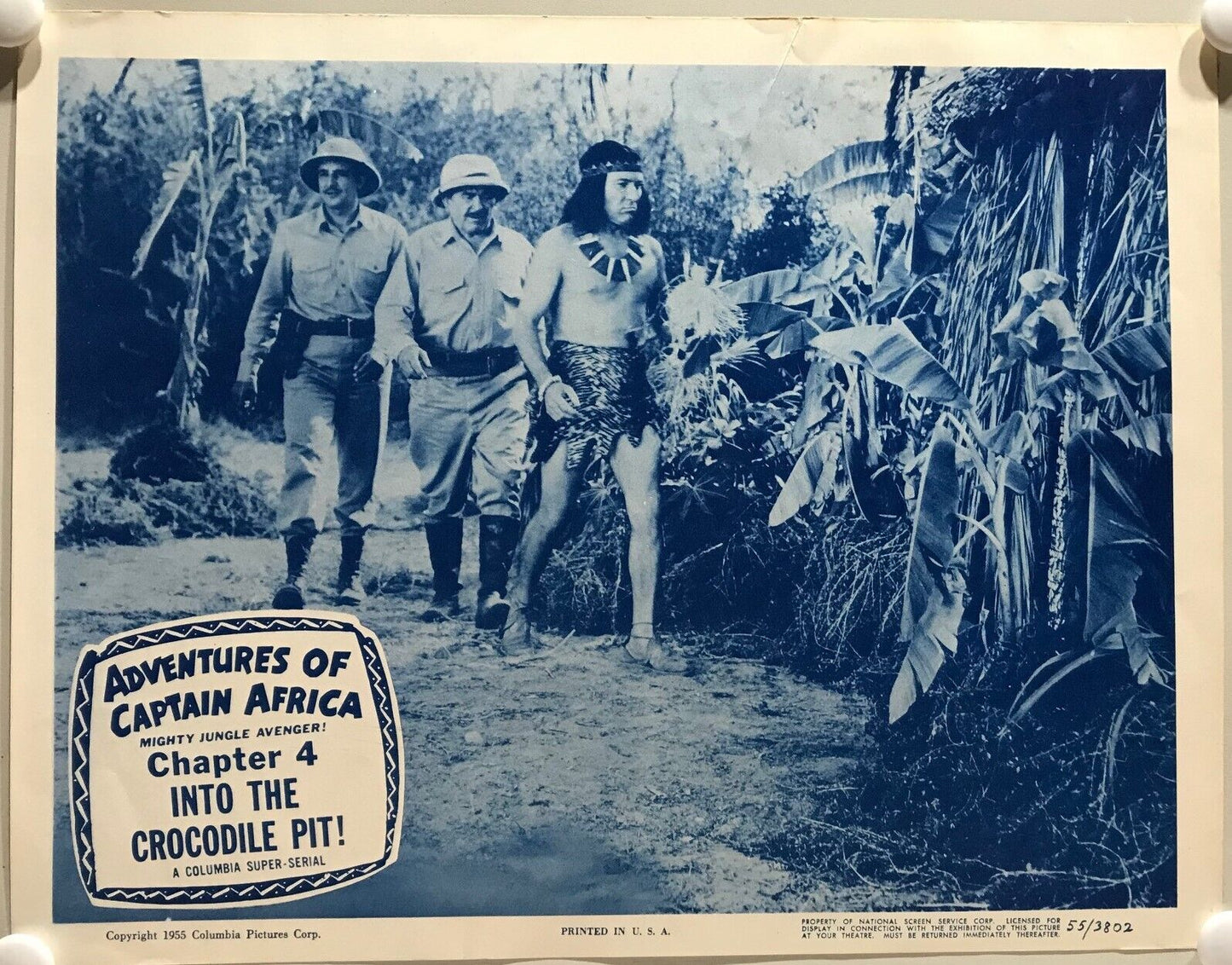 ORIGINAL SERIAL LOBBY CARD - ADVENTURES OF CAPTAIN AFRICA Mighty Jungle Avenger (b) -1955 - Ch 4 "Into the Crocodile Pit" -  John Hart, Rick Vallin, Ben Welden, June Howard