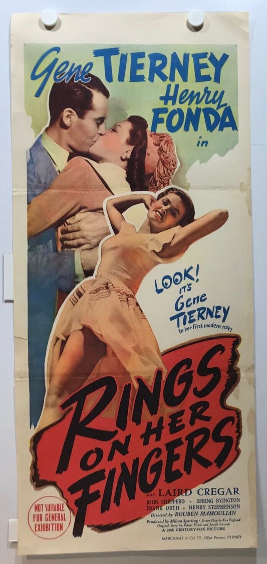 ORIGINAL DAYBILL MOVIE POSTER - RINGS ON HER FINGERS - 1942