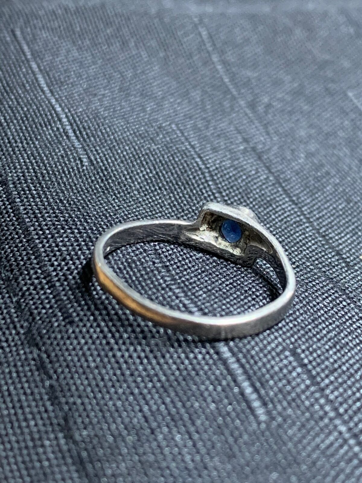 THIN SILVER RING - WITH SHALLOW OCEAN BLUE STONE SETTING