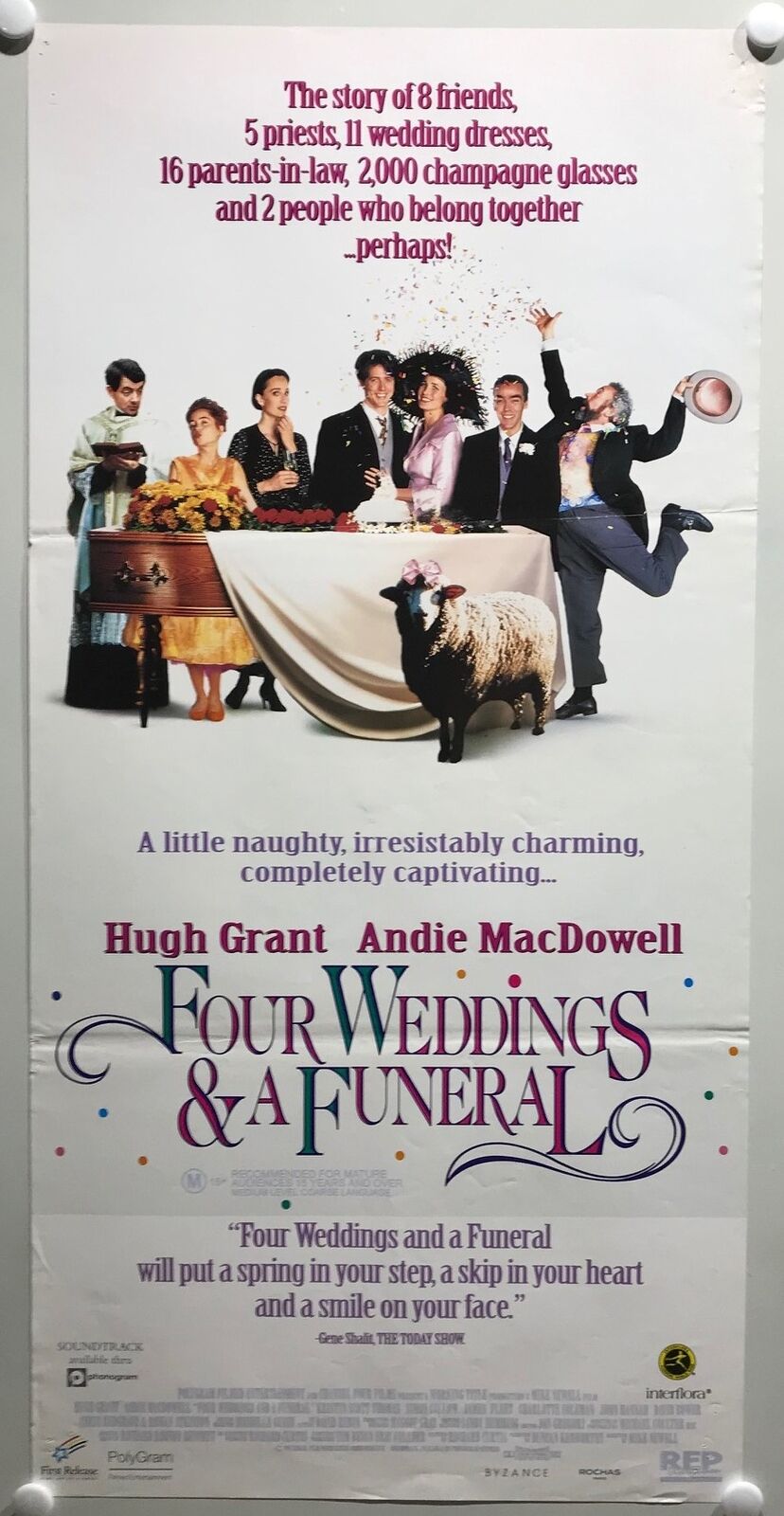 ORIGINAL DAYBILL MOVIE POSTER - FOUR WEDDINGS AND A FUNERAL – 1994