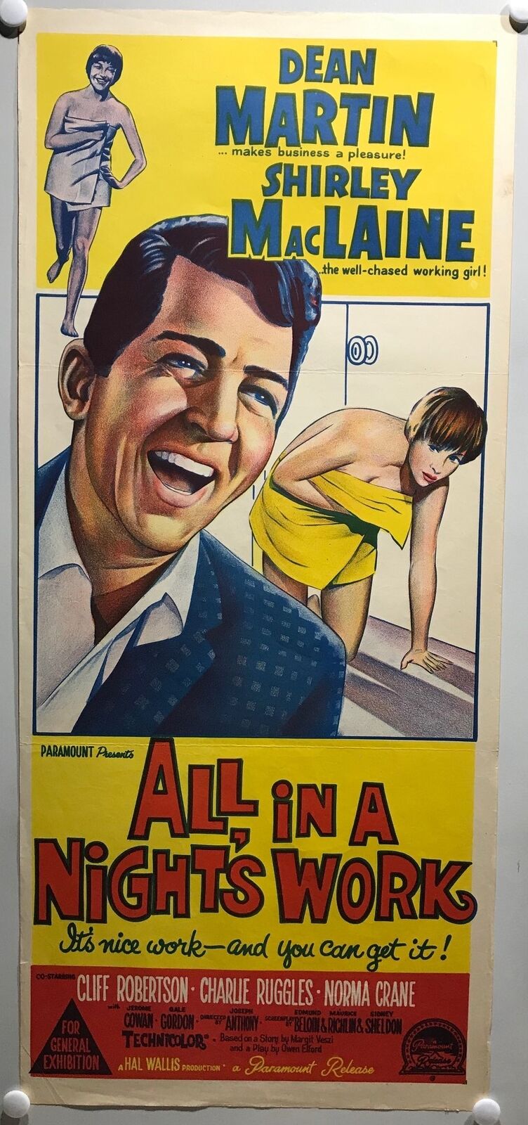 ORIGINAL DAYBILL MOVIE POSTER - ALL IN A NIGHT'S WORK - 1961