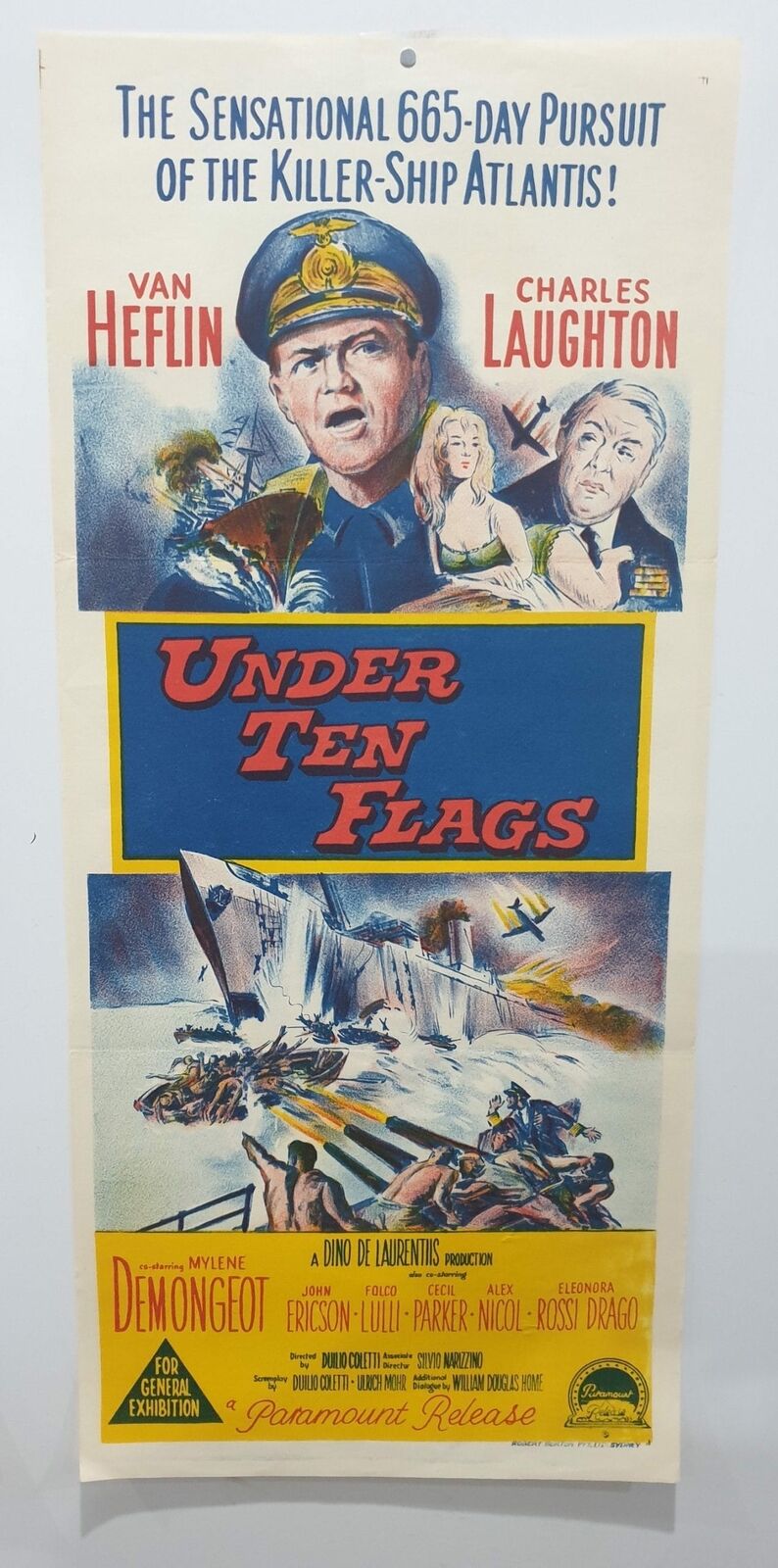 ORIGINAL DAYBILL MOVIE POSTER - UNDER TEN FLAGS - 1960