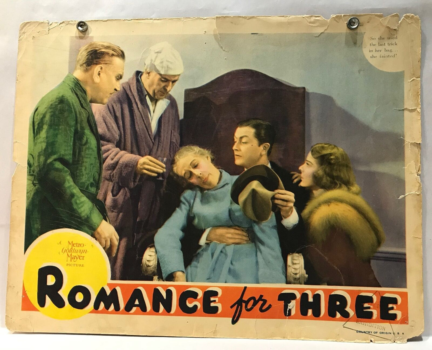 ORIGINAL LOBBY CARD - ROMANCE FOR THREE (d) - 1938 - (paradise for three)