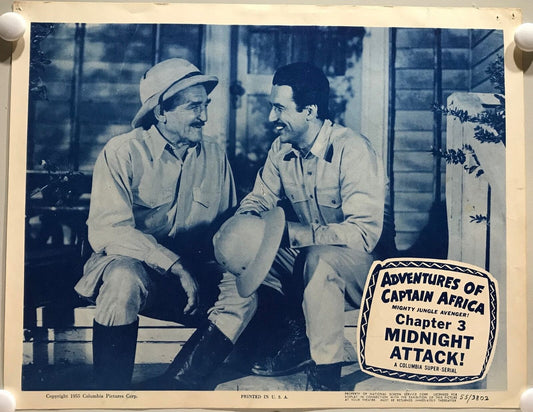 ORIGINAL SERIAL LOBBY CARD - ADVENTURES OF CAPTAIN AFRICA Mighty Jungle Avenger (c) -1955 - Ch 3 "Midnight Attack" -  John Hart, Rick Vallin, Ben Welden, June Howard