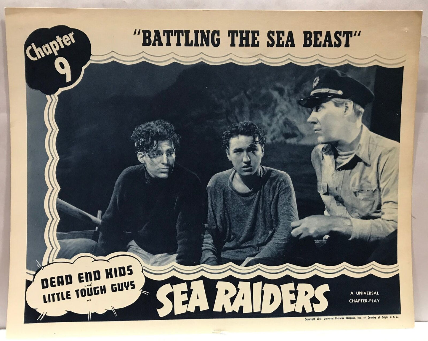 ORIGINAL SERIAL LOBBY CARD - SEA RAIDERS (b) - 1941 - chapter 9 - "Battling t...