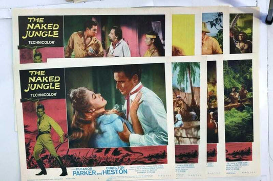 ORIGINAL LOBBY CARDS - THE NAKED JUNGLE - R1960 - set of 8