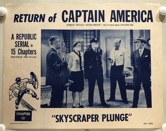 ORIGINAL SERIAL LOBBY CARD - RETURN OF CAPTAIN AMERICA - R1953  - Ch 13 "Skys...