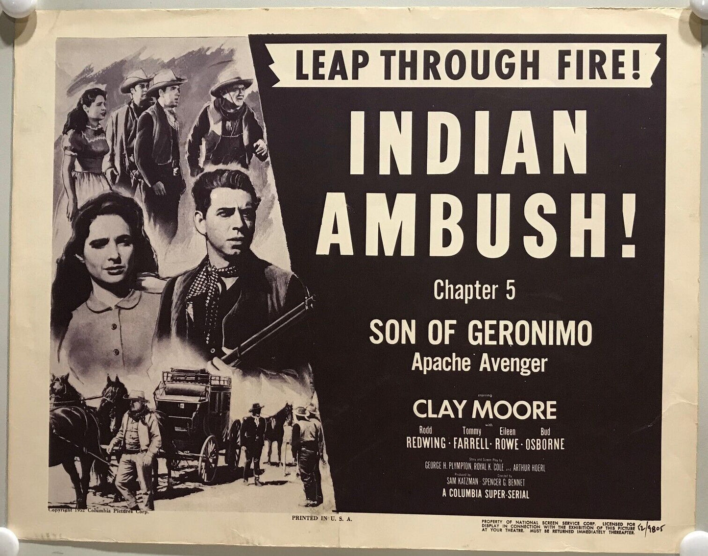 ORIGINAL SERIAL LOBBY CARD - SON OF GERONIMO (a) - 1952 - Ch 5 "Indian Ambush...