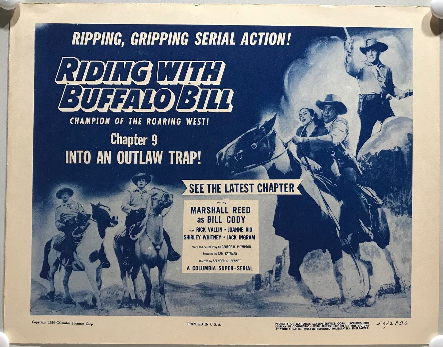 ORIGINAL SERIAL LOBBY CARD - RIDING WITH BUFFALO BILL (a) - 1954 - Ch 9 "Into...