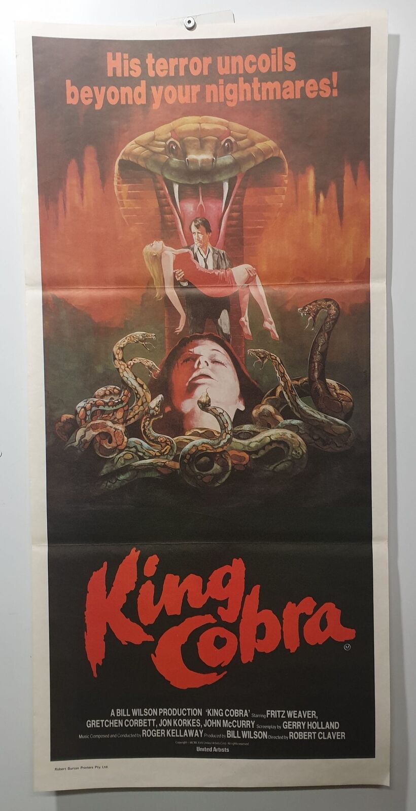 ORIGINAL DAYBILL MOVIE POSTER - KING COBRA - HORROR 1981