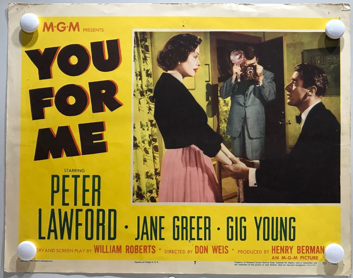 ORIGINAL LOBBY CARDS - YOU FOR ME - 1952 - set of 8