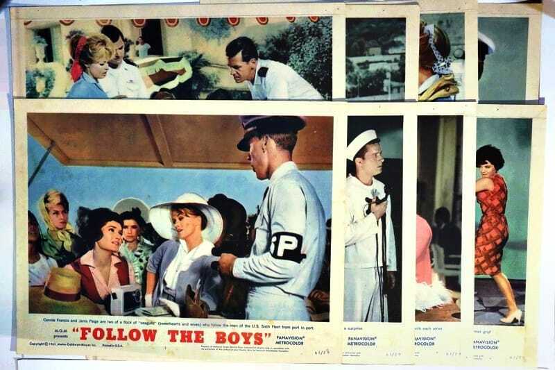 ORIGINAL LOBBY CARDS - FOLLOW THE BOYS - 1963 - set of 8