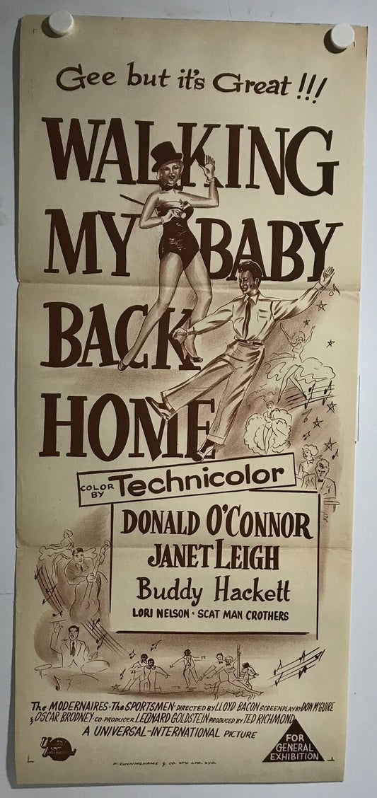 ORIGINAL DAYBILL MOVIE POSTER - WALKING MY BABY BACK HOME - 1953