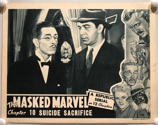 ORIGINAL SERIAL LOBBY CARD - THE MASKED MARVEL - 1943 - Chapter 10 "Suicide S...