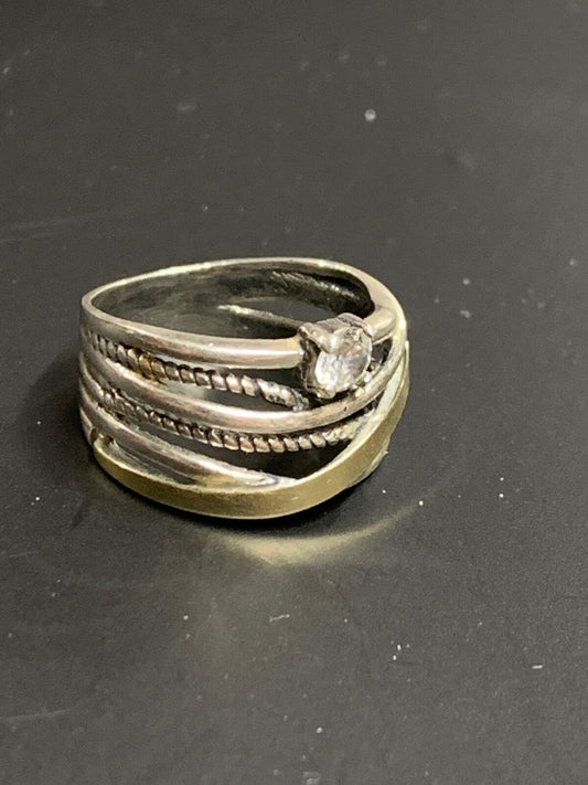 UNISEX STERLING SILVER AND GOLD RING - GOLD AND SILVER RING WITH UNIDENTIFIED...