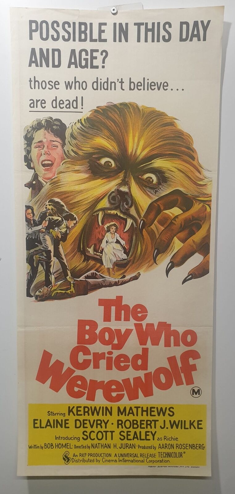 ORIGINAL DAYBILL MOVIE POSTER - THE BOY WHO CRIED WEREWOLF - HORROR