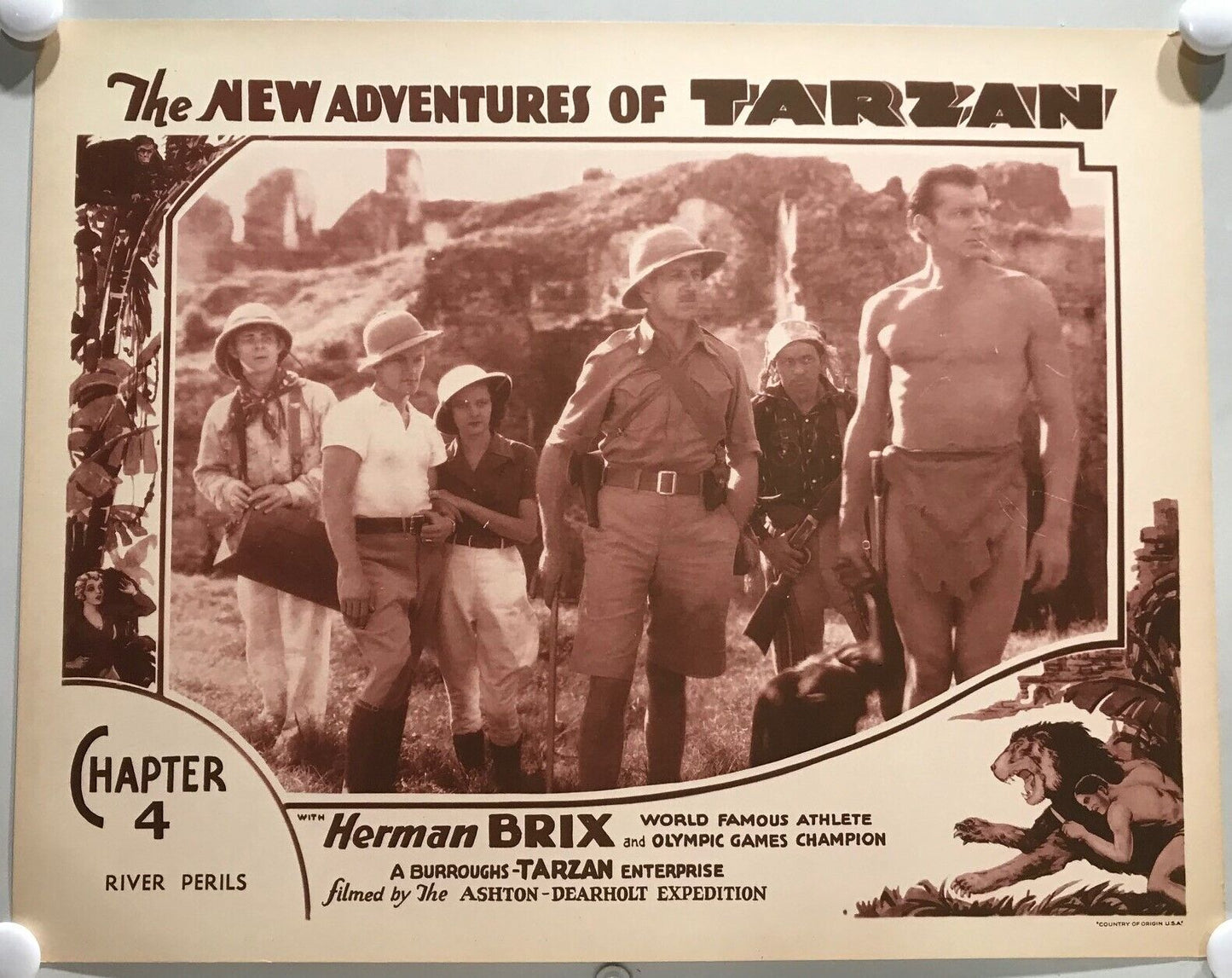 ORIGINAL SERIAL LOBBY CARD - THE NEW ADVENTURES OF TARZAN (e) - 1935 - Ch 4 "...