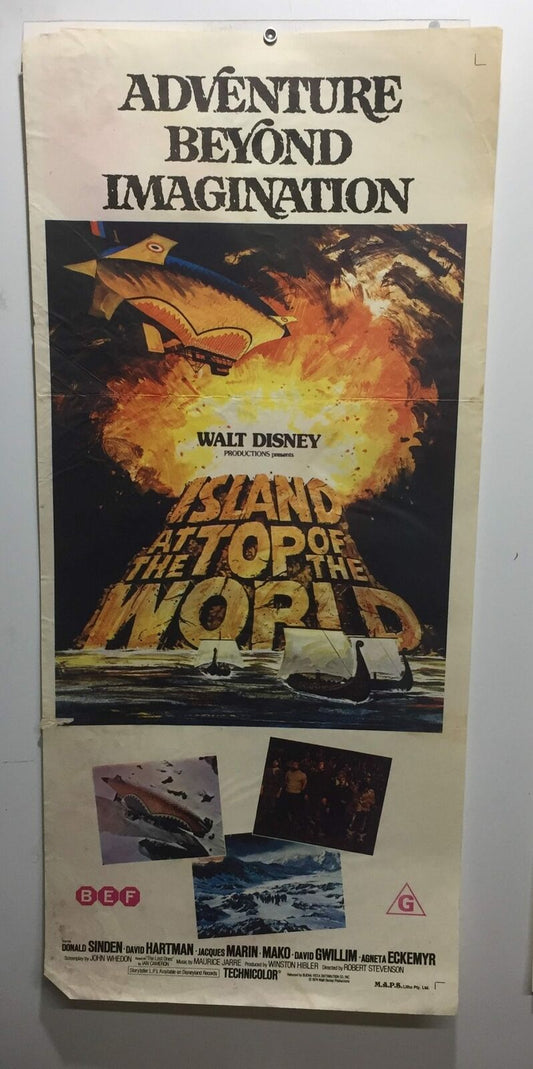 ORIGINAL DAYBILL MOVIE POSTER - ISLAND AT TOP OF WORLD - 1974 - DISNEY