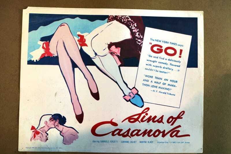 ORIGINAL LOBBY CARD - SINS OF CASANOVA - 1957 - title card -  Gabriele Ferzetti, Corinne Calvet, Marina Vlady