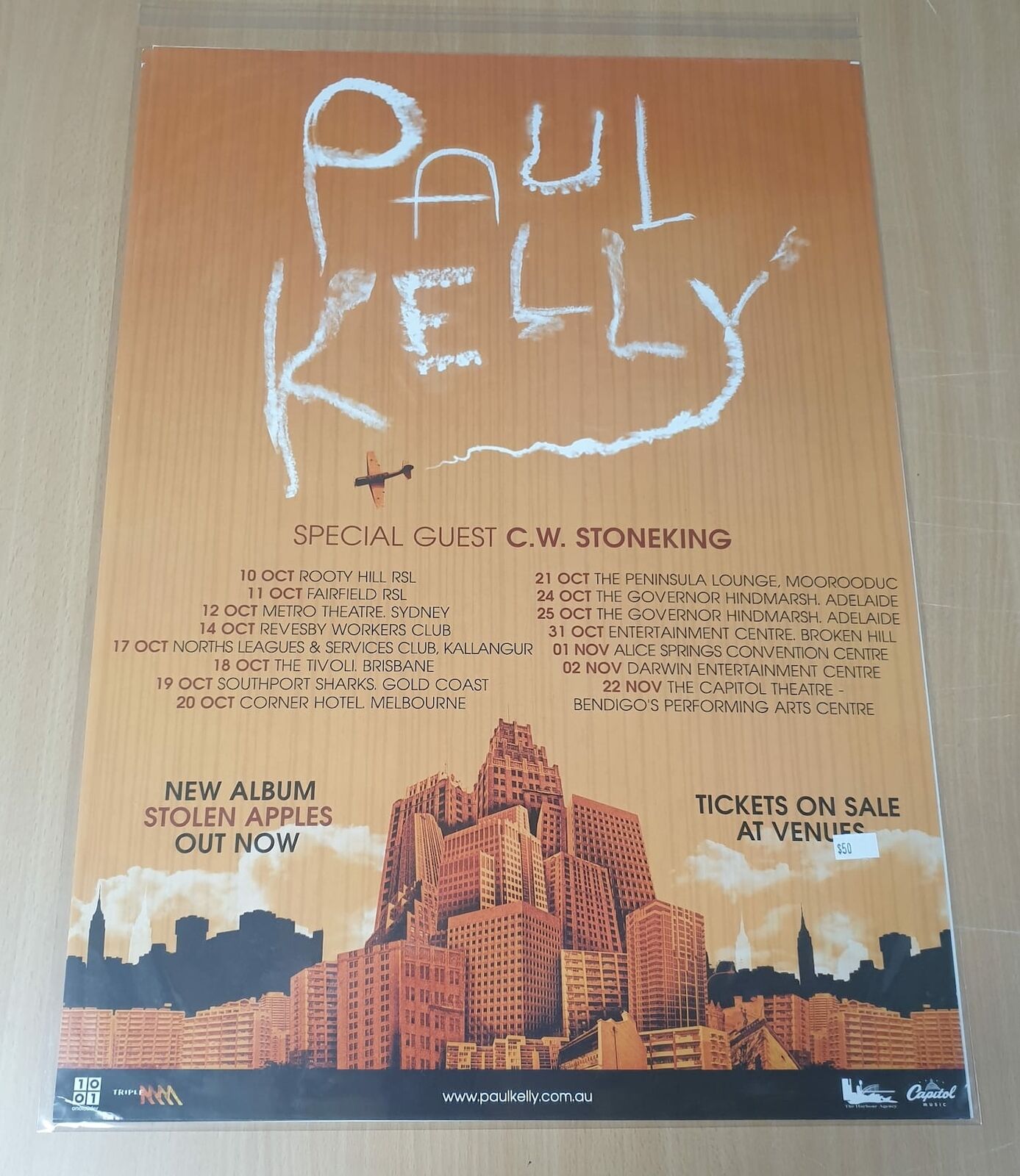 MUSIC PROMO POSTER - PAUL KELLY - with C.W. STONEKING - AUSTRALIAN TOUR ITINERARY