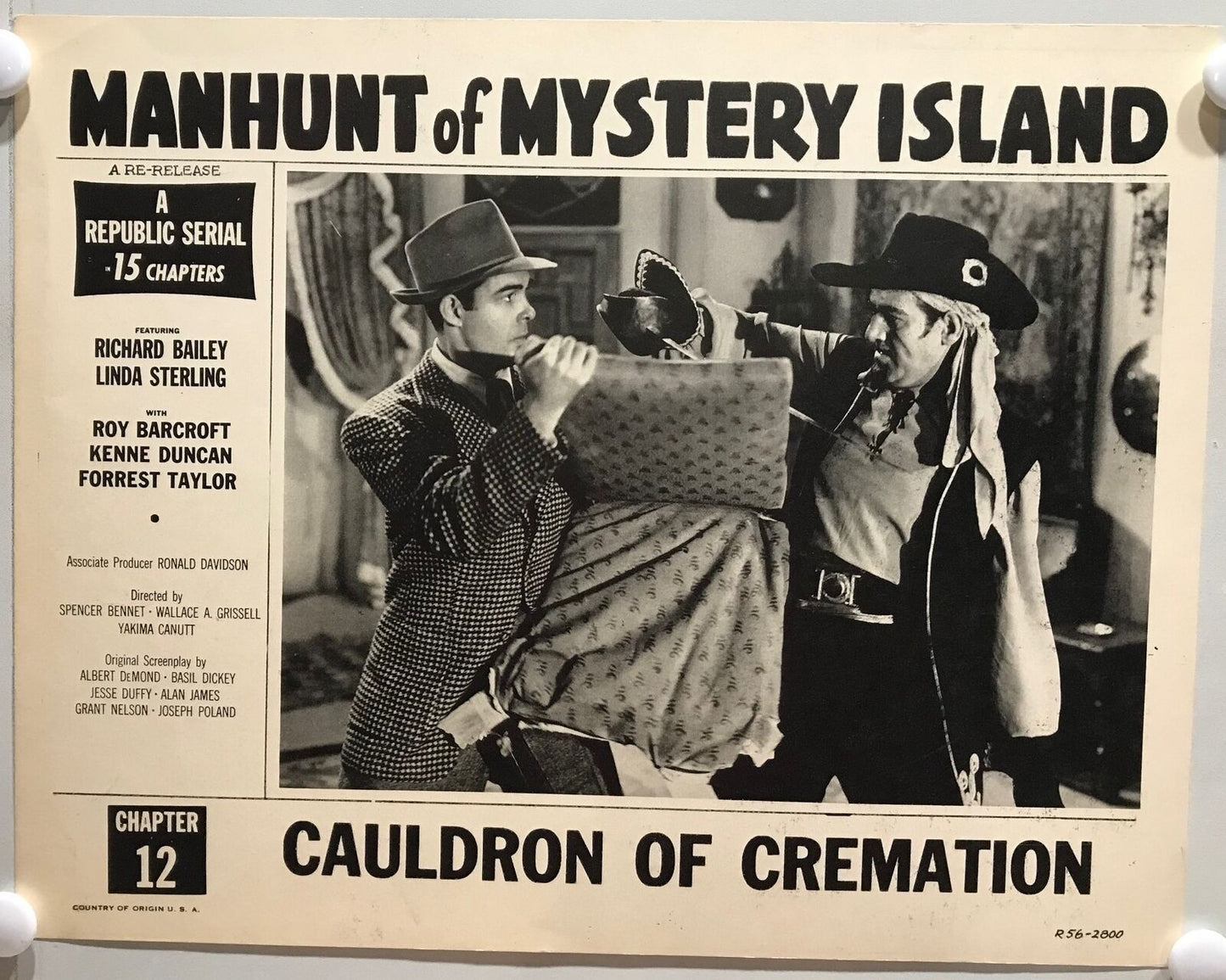 ORIGINAL SERIAL LOBBY CARD - MANHUNT OF MYSTERY ISLAND (b) - R1956 - Ch 12 "C...