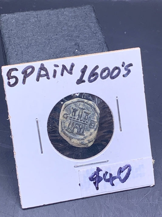 1600s COLONIAL SPANISH SMALL UNKNOWN COIN CASTLE