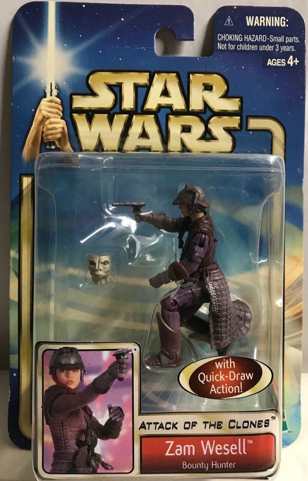 STAR WARS - HASBRO - AOTC - ZAM WESELL - "BOUNTY HUNTER" - with Blaster, 2 Characters