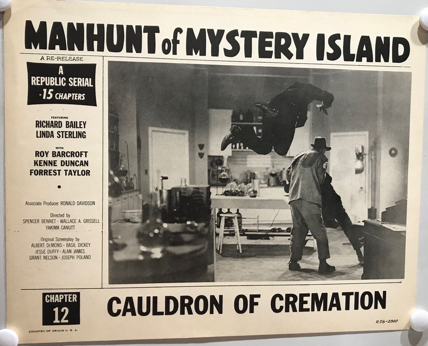 ORIGINAL SERIAL LOBBY CARD - MANHUNT OF MYSTERY ISLAND (c) - R1956 - Ch 12 "C...