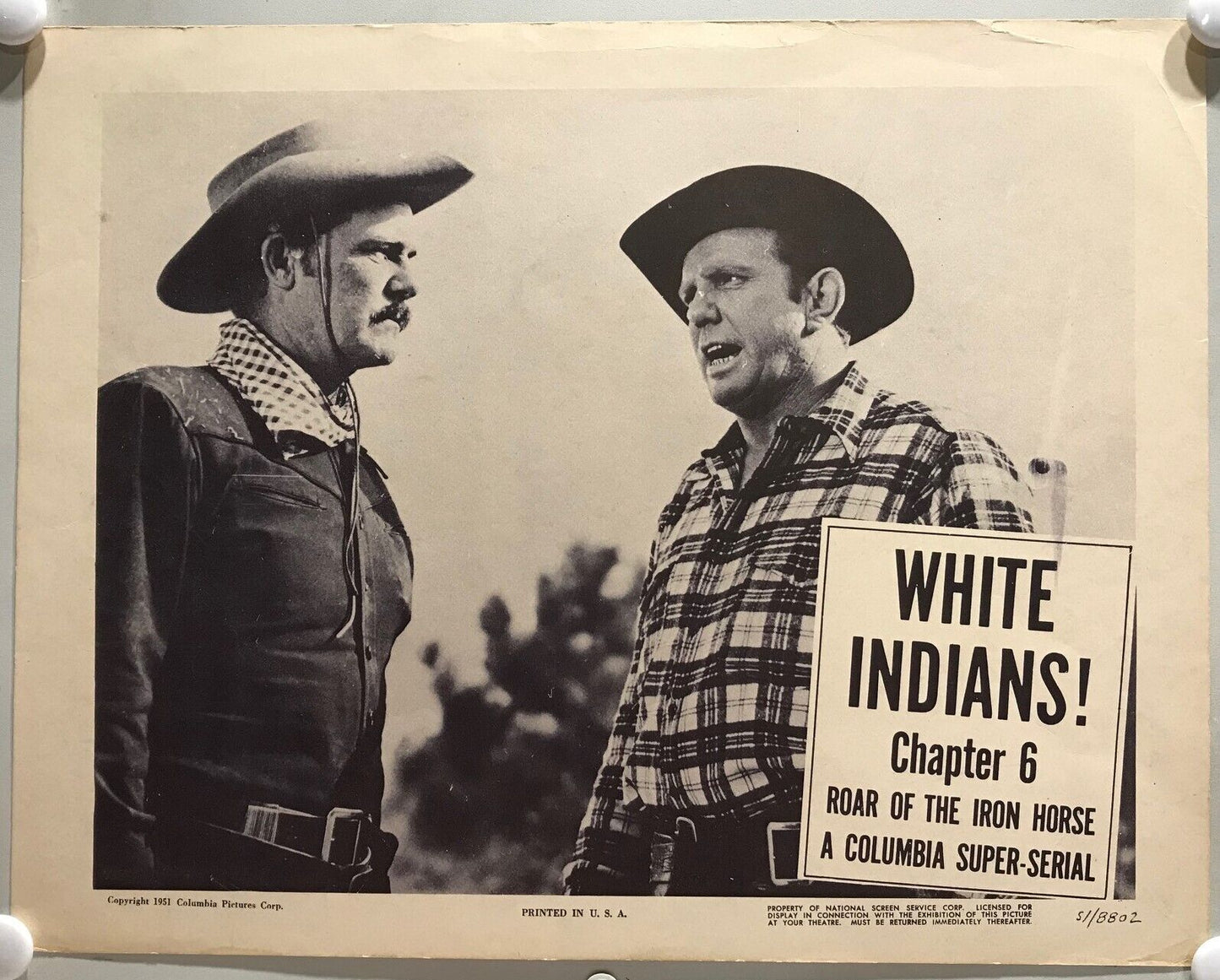 ORIGINAL SERIAL LOBBY CARD - ROAR OF THE IRON HORSE - 1951 - Ch 6 "White Indi...