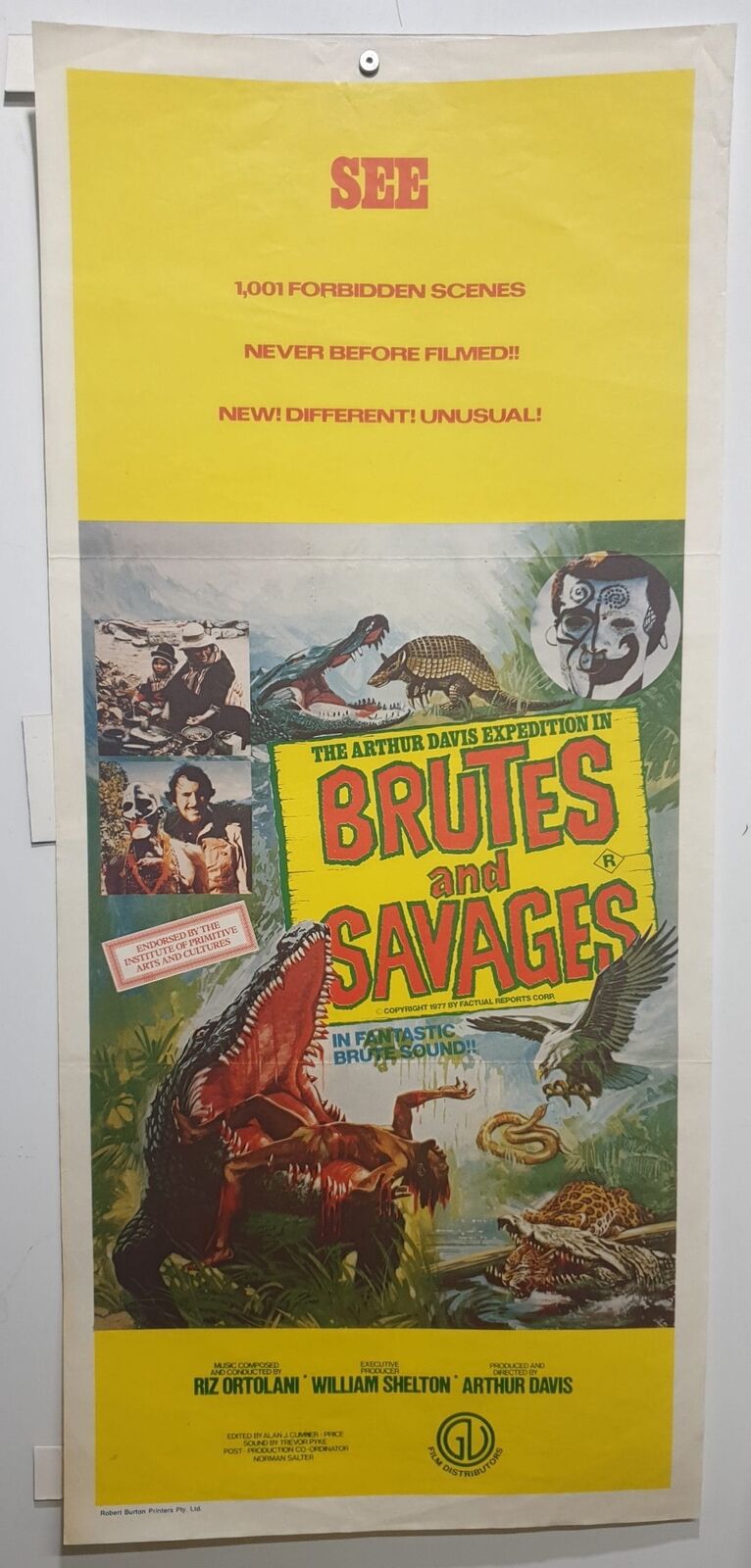 ORIGINAL DAYBILL MOVIE POSTER - BRUTES AND SAVAGES - HORROR